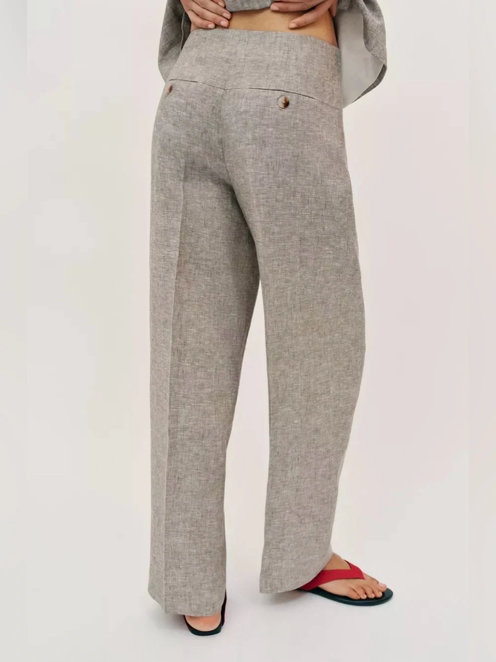 Zara NWT 100% Linen Straight Leg Wide Leg Pants High Rise Neutral Beige